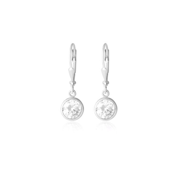 NEW~Sparkling 1 Ct. Round Cut Bezel Set Dangling Leverback Earrings~925 Sterling - Picture 3 of 4